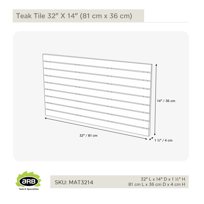 Natural Teak Wood Slatted Shower Mat, 34" x 16"