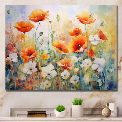 Blooming Red White Poppy Flowers In The Meadows - Poppies Wall Decor