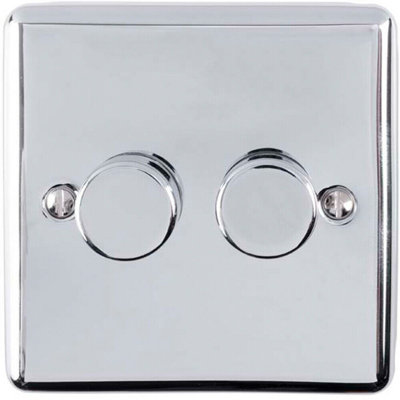 2 Gang 400W 2 Way Rotary Dimmer Switch CHROME Light Dimming Wall Plate