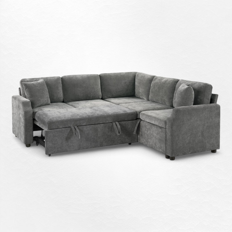 Canapé-lit modulaire en L avec rangement, Gris chenille