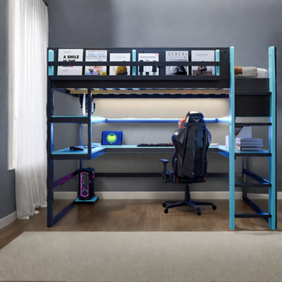 Space-saving Loft Bed With Multifunctional Storage, Wood Design, Gaming Style