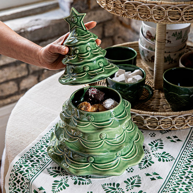Berry & Thread Christmas Tree Cookie Jar With Lid - Basil