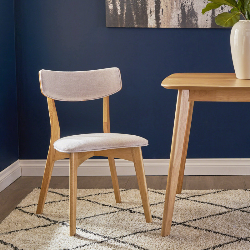 Hoopes 18.75'' H Upholstered Side Chair, Natural Oak, Light Beige
