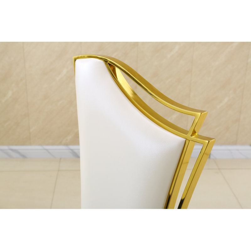 Solid Back Side Chair Dining Chair, Gold, White