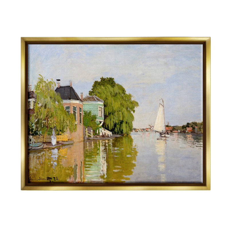 Art urbain sur toile, voiliers, canaux, L 17 po x H 21 po, Cadre flottant métallique doré