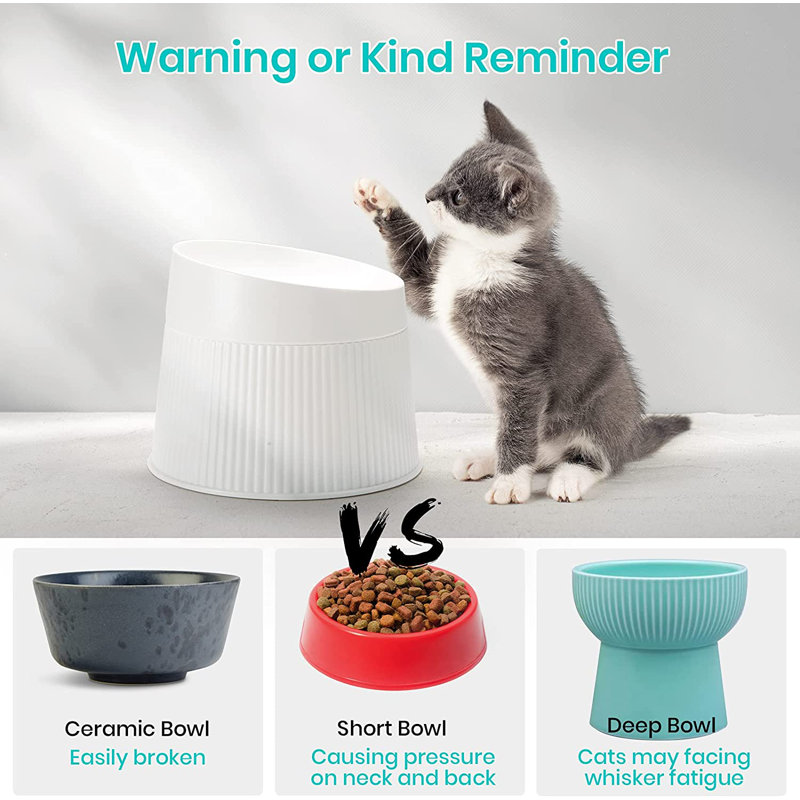 Elevated White Melamine Cat Food Bowl with Stand