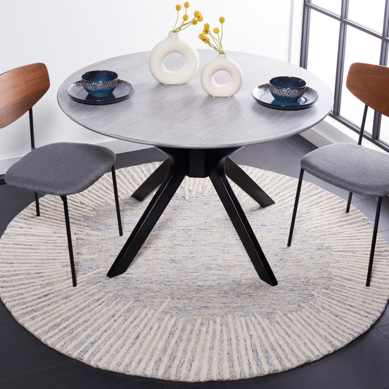 Antonitte Hand Tufted Wool/Cotton Abstract Rug in Blue/Ivory, Round 6'