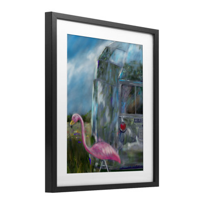 «Happy Camper Flamingo», reproduction encadrée sous verre, conception de Mary Sparrow