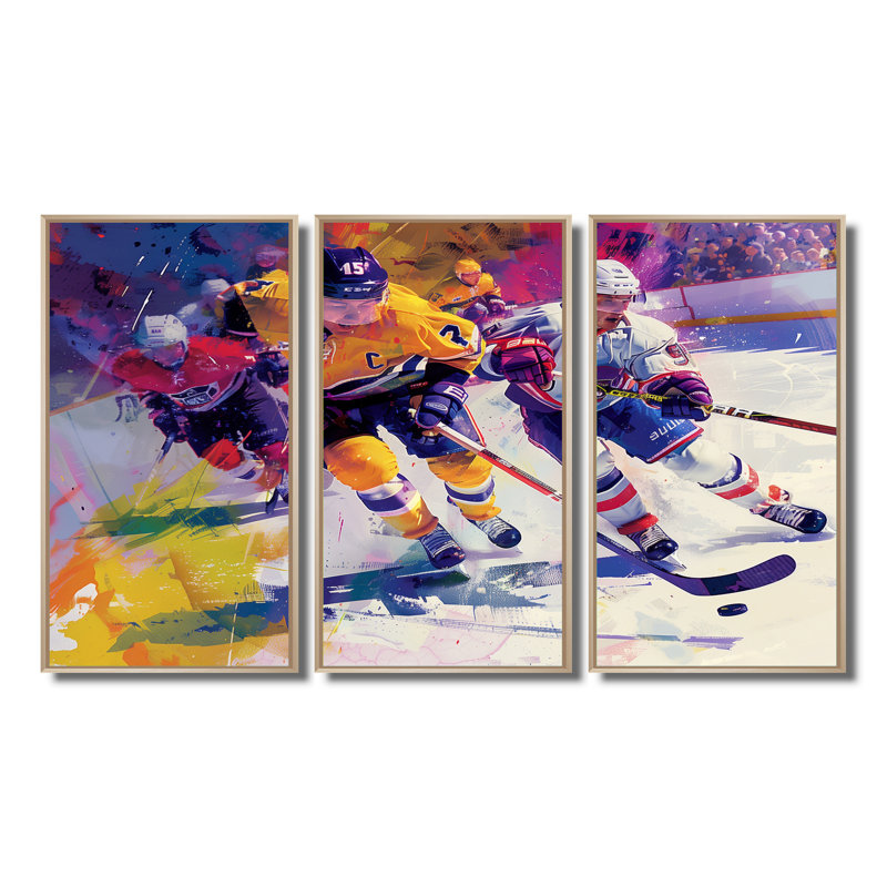 Joueurs de hockey pendant les séries éliminatoires II - Ensemble de décorations murales de hockey sport
