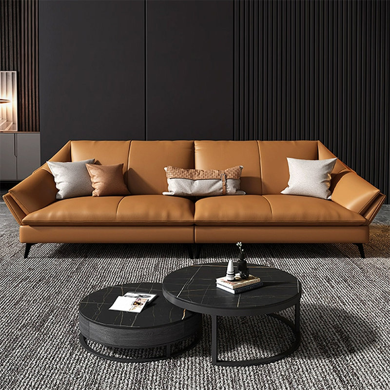 Canapé modulaire orange en cuir véritable, H 32,68 po x l 86,61 po x P 36,61 po