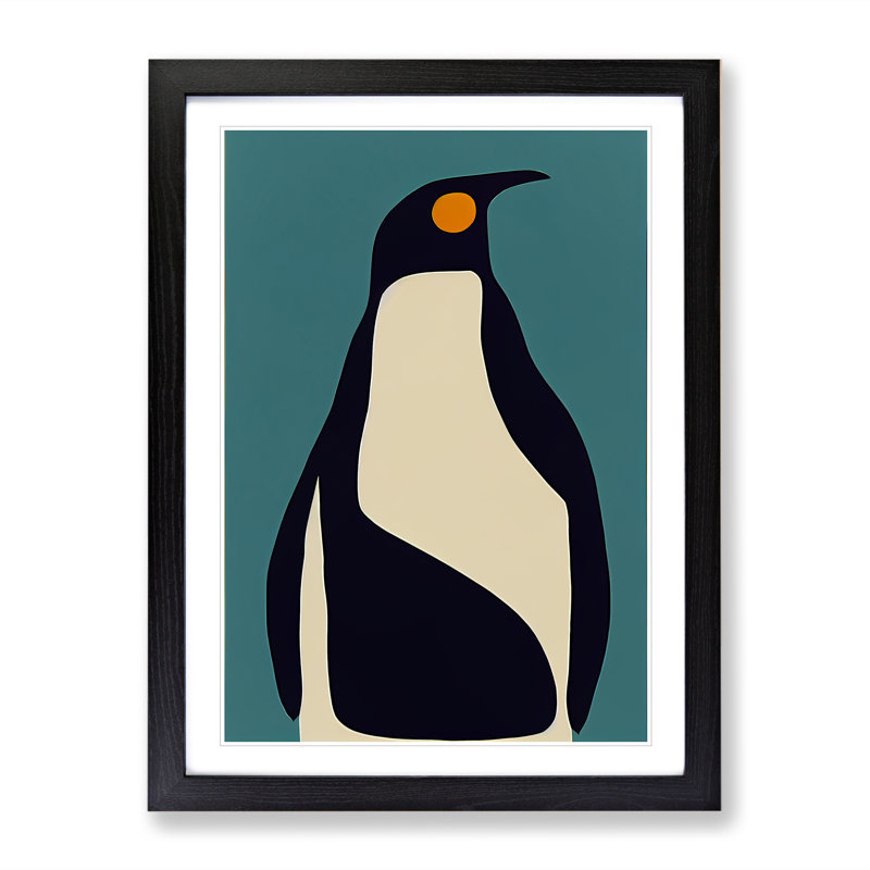 Penguin In Abstract No.3 - Wall Art, Black Framed Paper, White, 34cm H x 25cm W