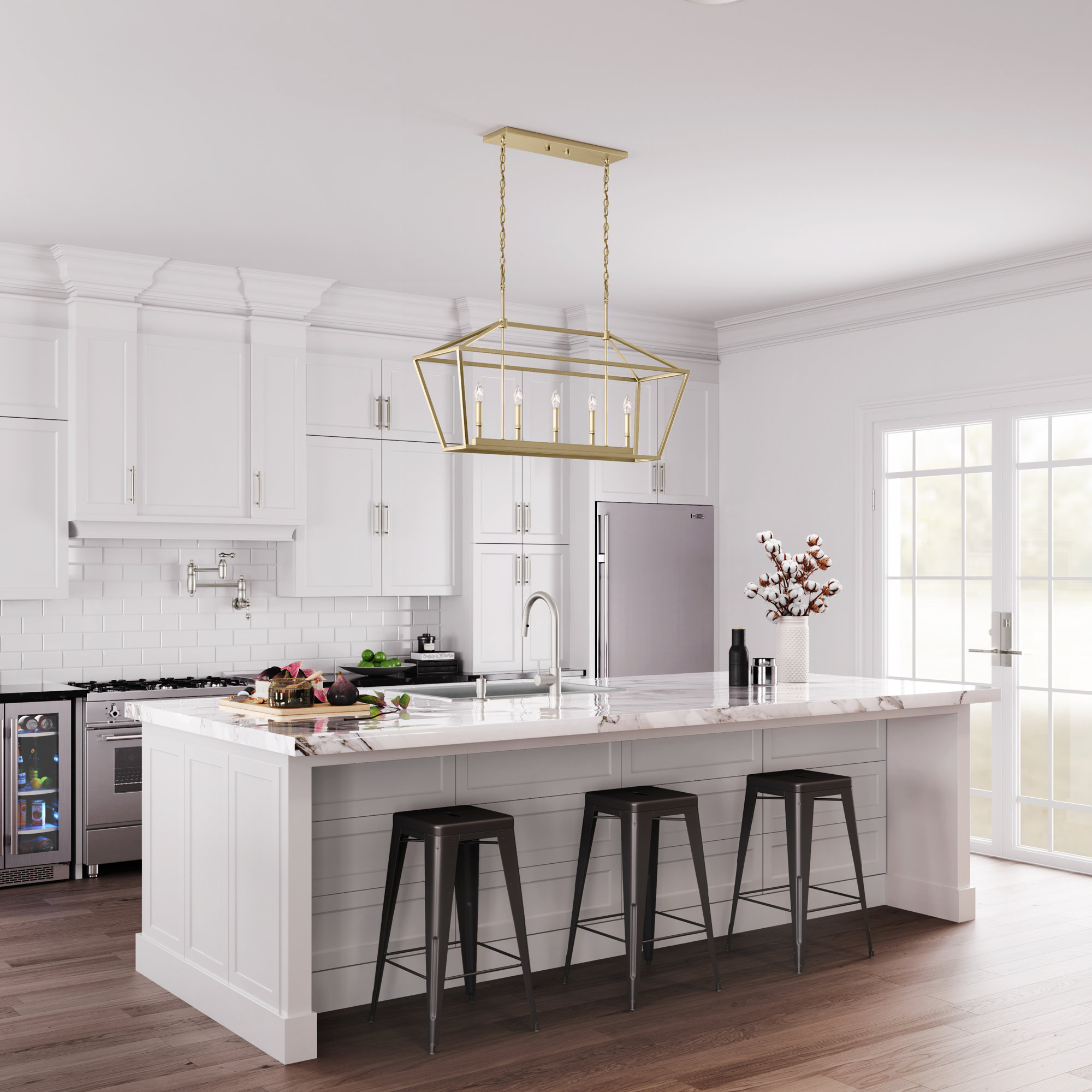 Glenhaven 5 Light Dimmable Pendant, Modern Gold