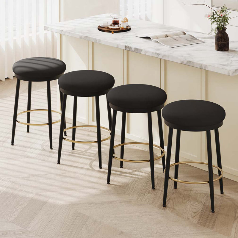 Tabouret de comptoir moderne 24,75 po Yamanda, Noir, noir, noir, noir, Ensemble de 4