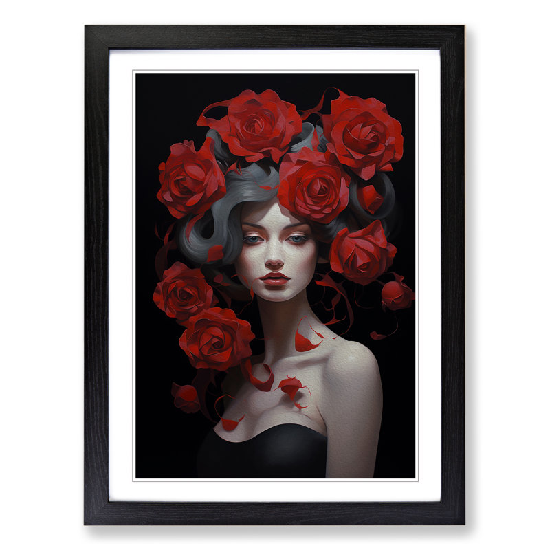 Rose Contemporary Art - Framed Print, 34cm H x 25cm W x 2cm D, Black Framed