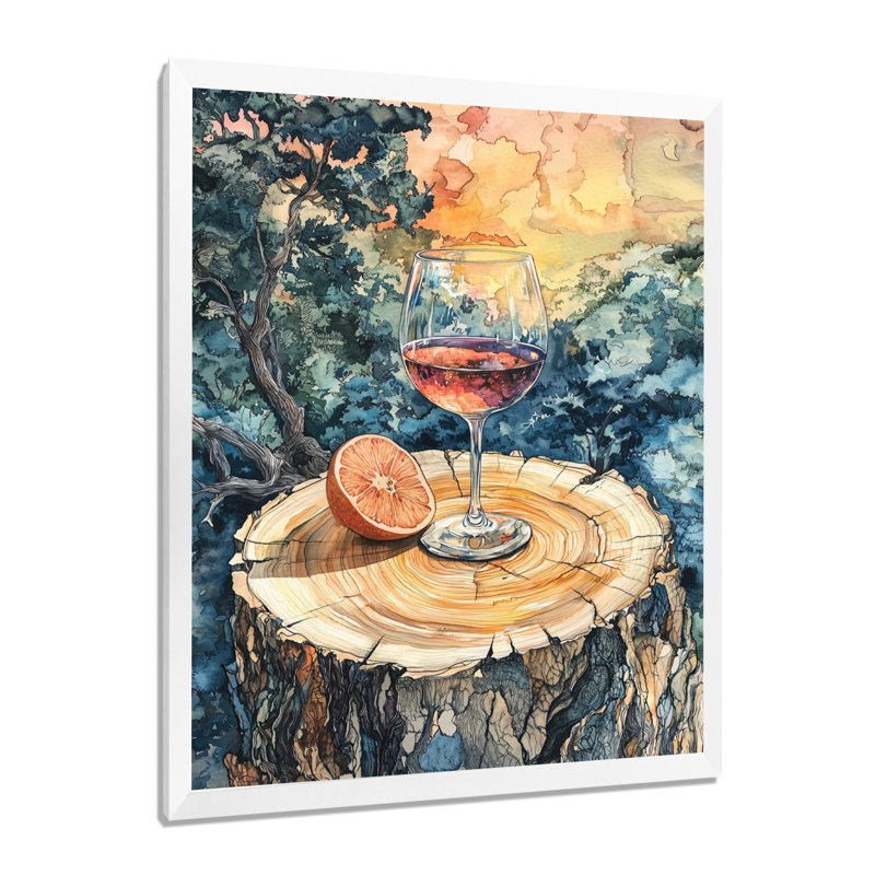Pamplemousse avec verre de vin dans un vignoble - Décoration murale paysages, H 44 po x l 34 po, Blanc