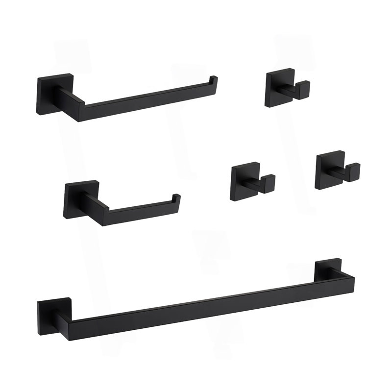 Ensemble de quincaillerie de salle de bain 6 pièces, Noir mat