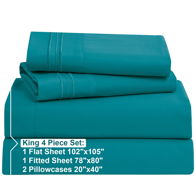 Ultra Soft Microfiber Sheet Set, Cal.King Sheet Set + Fitted Sheet + 2 Pillowcases, Teal