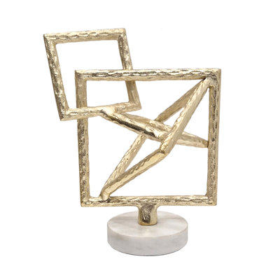 8X7X10" Overlapping Gold Metal Square Sculpture With White Marble Base