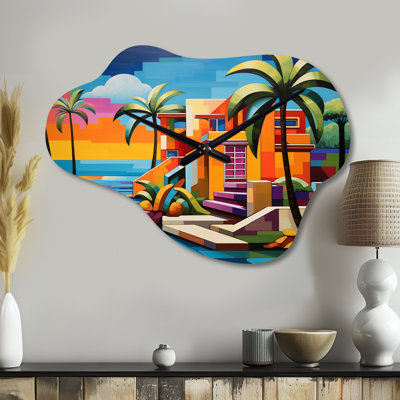 Donta Pop Art Palm Beach en couleur I - horloge murale asymétrique Glam