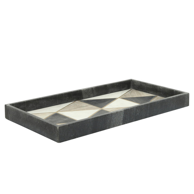 Plateau rectangulaire en marbre 9 po x 18 po, noir, blanc H 1,5 po - 18,0 po x 9,0 po x 1,5 po