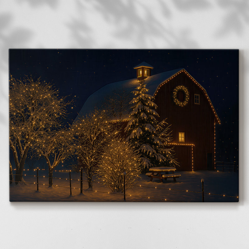 «Warm Lantern Snow Blessing» - Toile tendue avec châssis de qualité supérieure, H 18 po x l 12 po