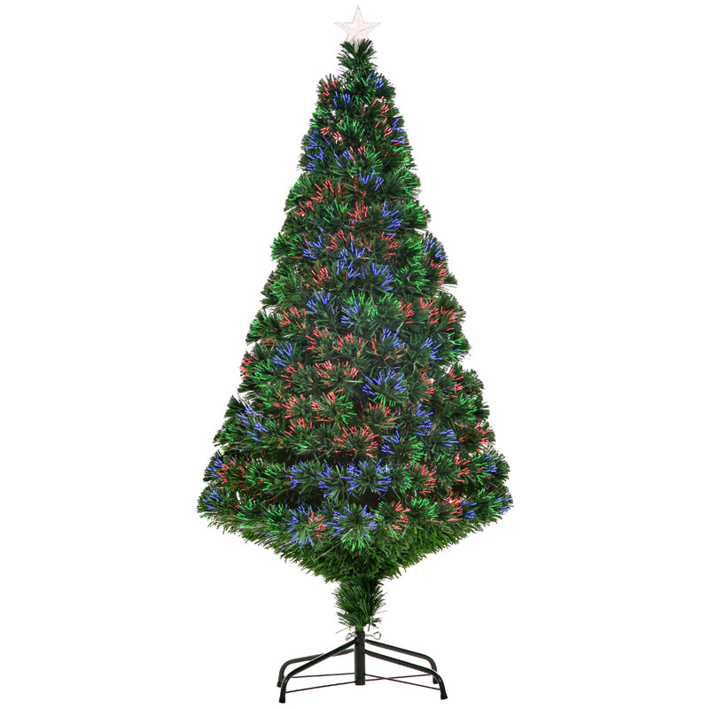 Xmas Pre-Lit Green Pine Artificial Christmas Tree with Multi-Coloured Lights and Stand, 5' H
