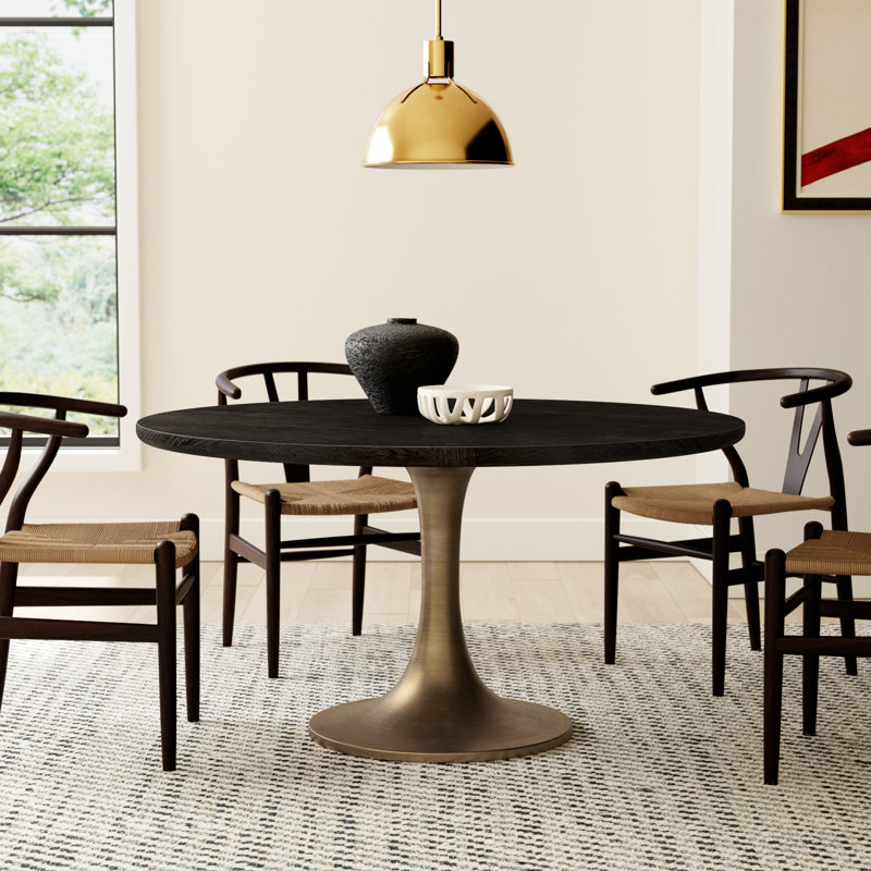 Ottie Round Solid Wood Top Metal Base Dining Table