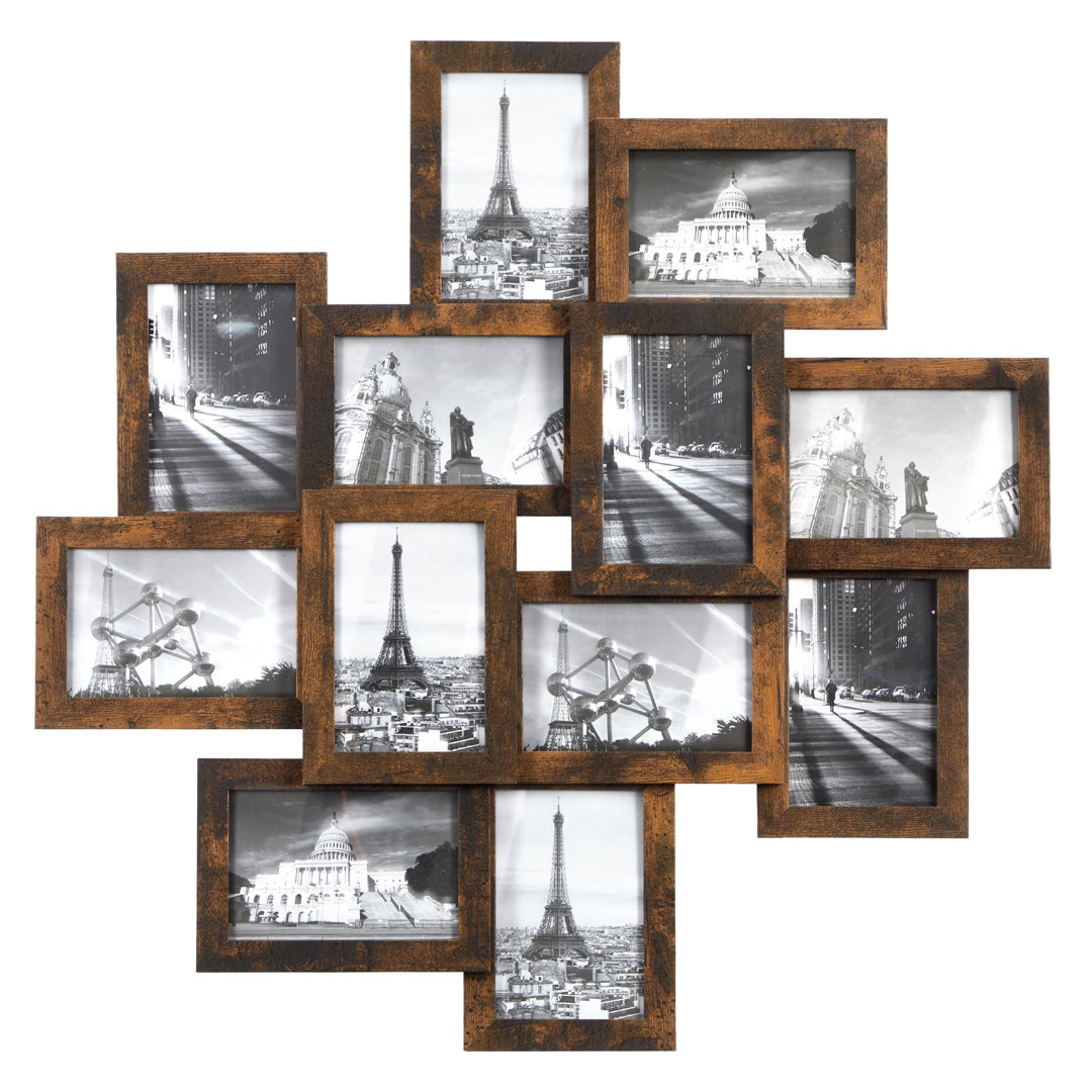 Photo Frame Collage, Holds 12 Photos (4X6 Inches), Photo Frame, Photo Frame Set, Wall Hanging, Rustic Brown