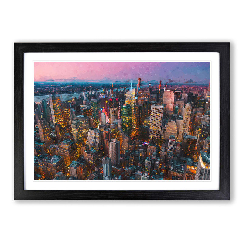 New York View in Abstract - Picture Frame Graphic Art Print, 48cm H x 65cm W x 2cm D, Black Framed