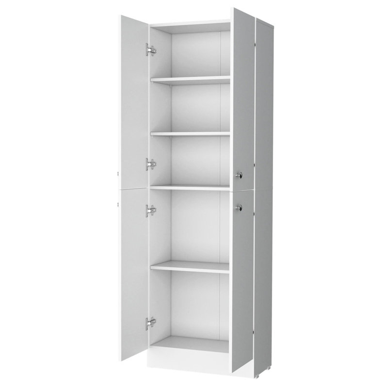 Garde-manger blanc avec 5 tablettes polyvalentes et 4 portes pour la cuisine, Blanc