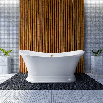 60" Streamline Freestanding Soaking Acrylic Bathtub With Drain and Bamboo Tray