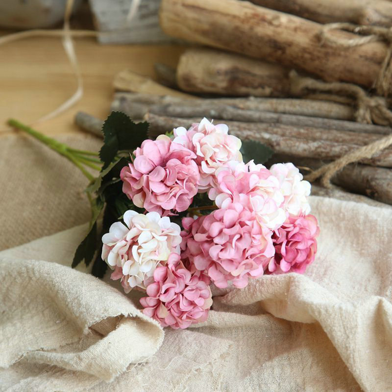 10 Heads Artificial Hydrangea Flowers Silk Bouquet Party Wedding Home Xmas Decor-pink
