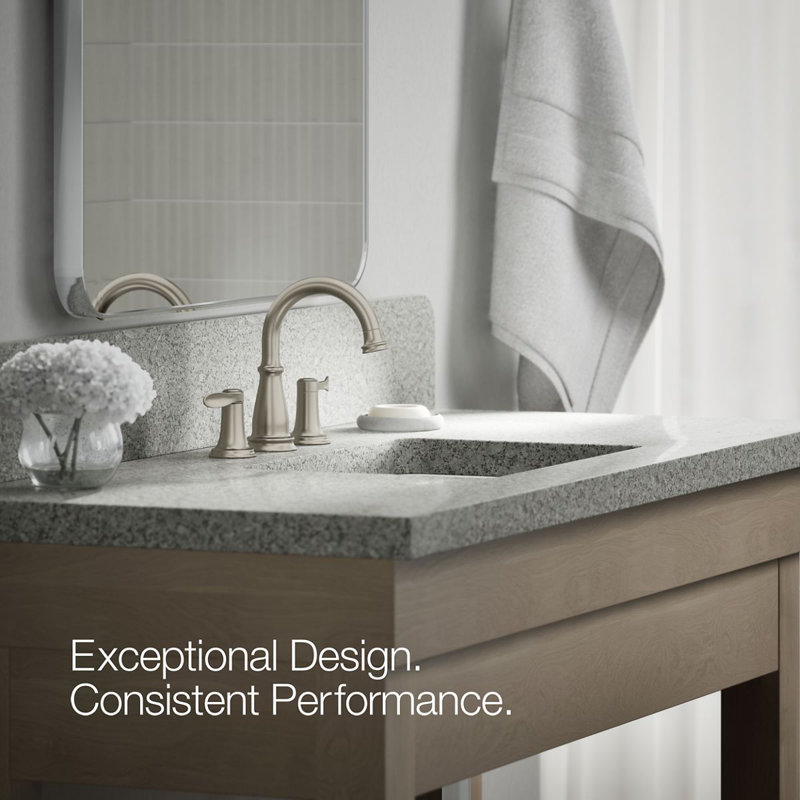 Bellera Widespread Bathroom Sink Faucet, Three-Hole Bathroom Faucet with Clicker Drain, 0.5 GPM, Chrome