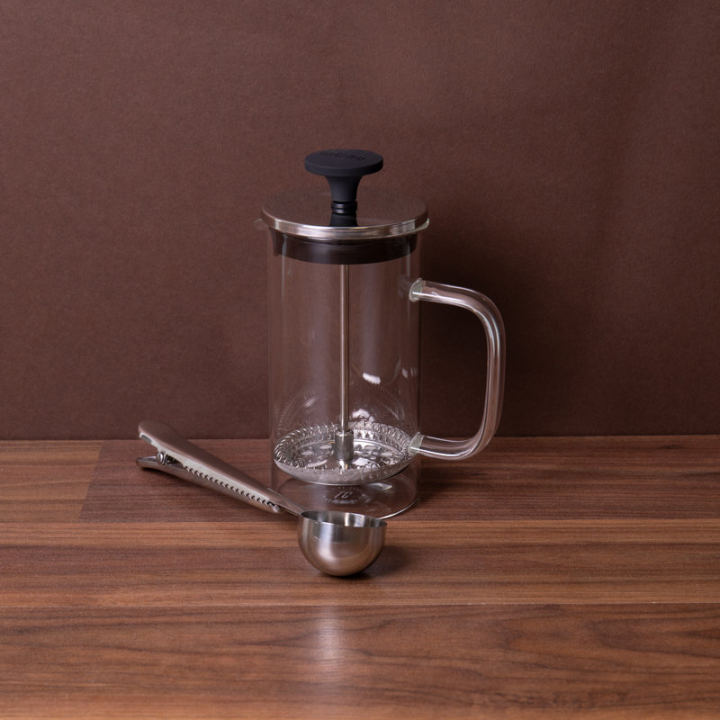 2pc Cafetière Set with Stainless Steel Havana 3-Cup Cafetière and Coffee Measuring Spoon with Clip, Clear