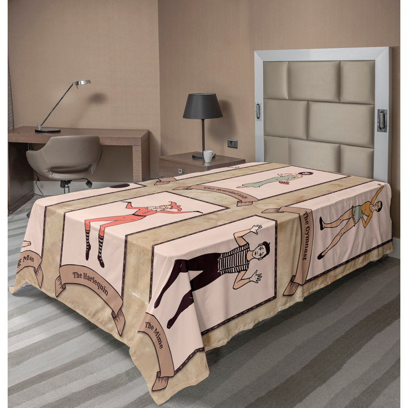 Ambesonne drap de dessus rétro cirque acrobates rose gymnaste beige, Drap plat pour lit simple TG