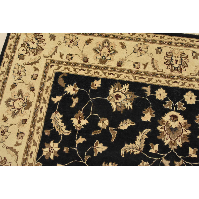 Tapis oriental traditionnel en laine noué à la main bleu 8 pi 2 po x 9 pi Ziegler