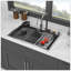 Évier de cuisine à cascade encastré noir Gunmetal - éviers de cuisine à rebord à cuve simple en acier inoxydable de calibre 16 de 33 po et 22 po avec robinet coulissant et laveuse à gobelets