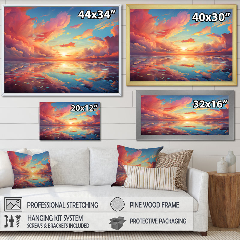 Neo Impressionism Infused Sky Reverie Canvas Art in Maple Frame