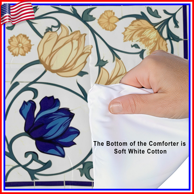 Blue Yellow Floral Comforter, King