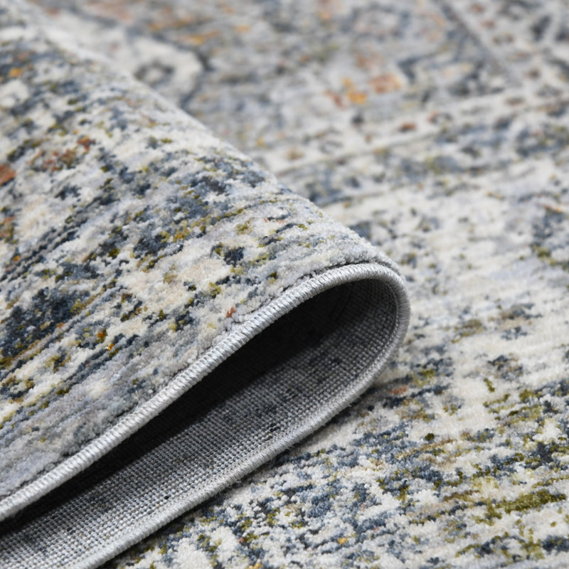 Gray and Ivory Oriental Synthetic Runner Rug 2'7" x 8'