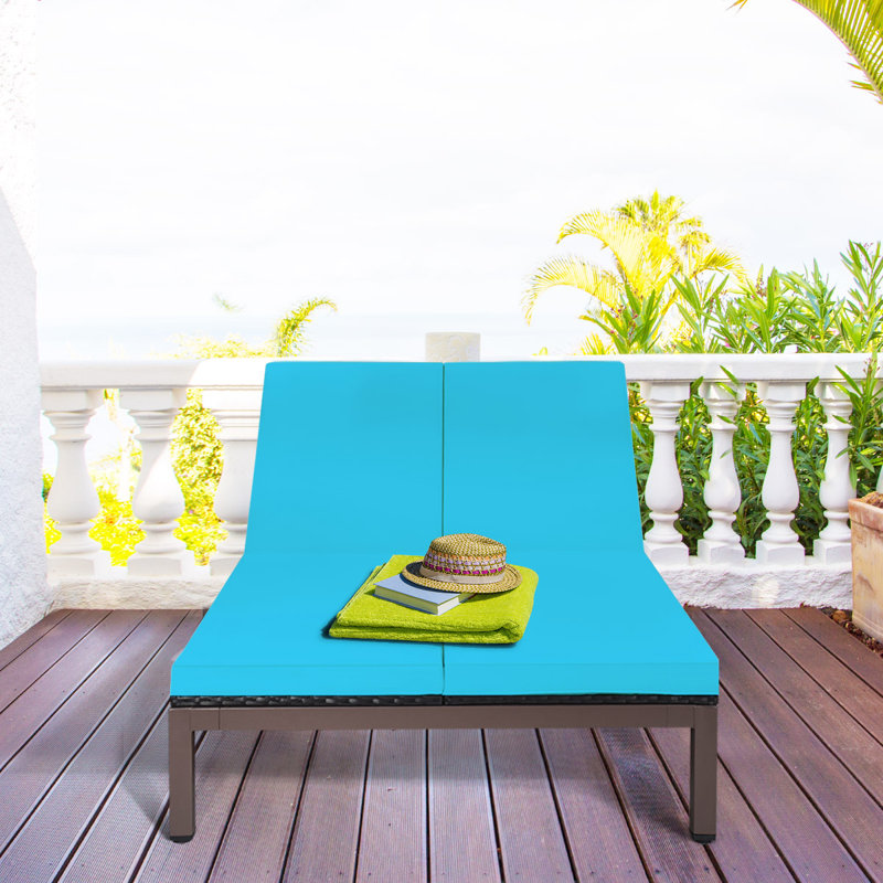 Eckford Outdoor PE Rattan, Steel Chaise Lounge - 2-Person, Turquoise
