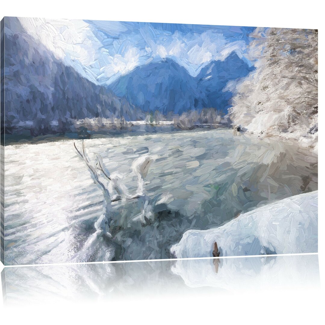 Leinwandbild Winterlandschaft mit Fluss