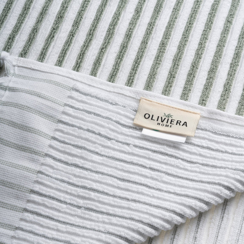 Ensemble de serviettes essuie-mains en coton turc Stripes, Vert sauge