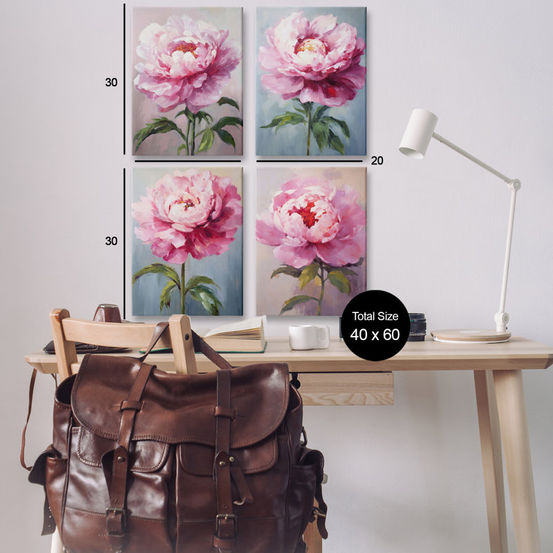  "Flush Pink Florals", ensemble de 4 impressions sur toile par Petal Prints Design, H 30 po x l 20 po