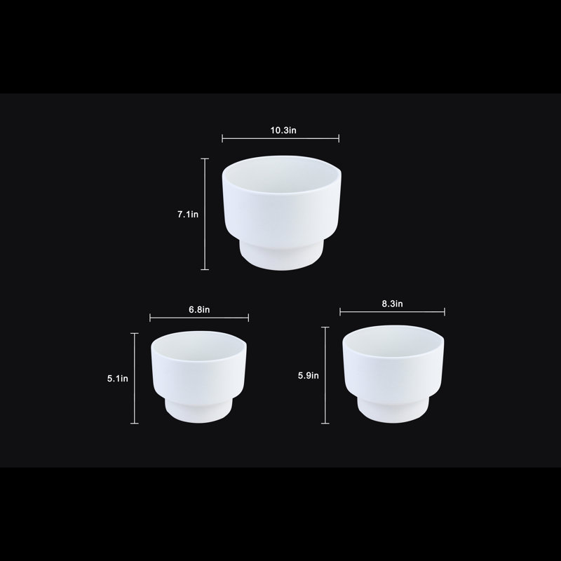 3-Piece White Plastic Planter Pot Set – Modern Pedestal Base