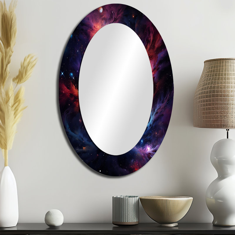Pink And Orange Nebula Vortex III - Fantasy Oval Decorative Mirror On Metal, 36" x 24"