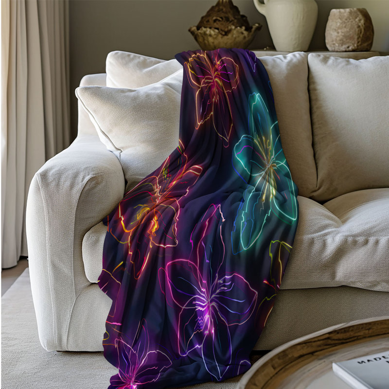 Glowing Floral Disco - 1 Piece Premium Sherpa Blanket, Lit simple