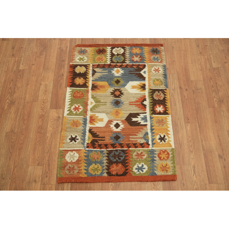 Tapis 100% laine tissé à la main à motif oriental tribal multicolore Southwestern