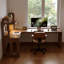 Bureau en fer massif en forme de L brun noyer + noir-847565300-847565306