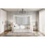Lit plateforme double à baldaquin avec lit gigogne et trois tiroirs de rangement, beige